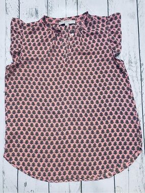 LOFT Pink and Black Printed Flutter Sleeve Camisole